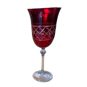 Ruby Red Cut to Clear Wine Goblet 8.5" Red Vintage